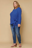 Pleione Plus Size Self-Tie Wrap Front Blouse: Royal Blue / 3X