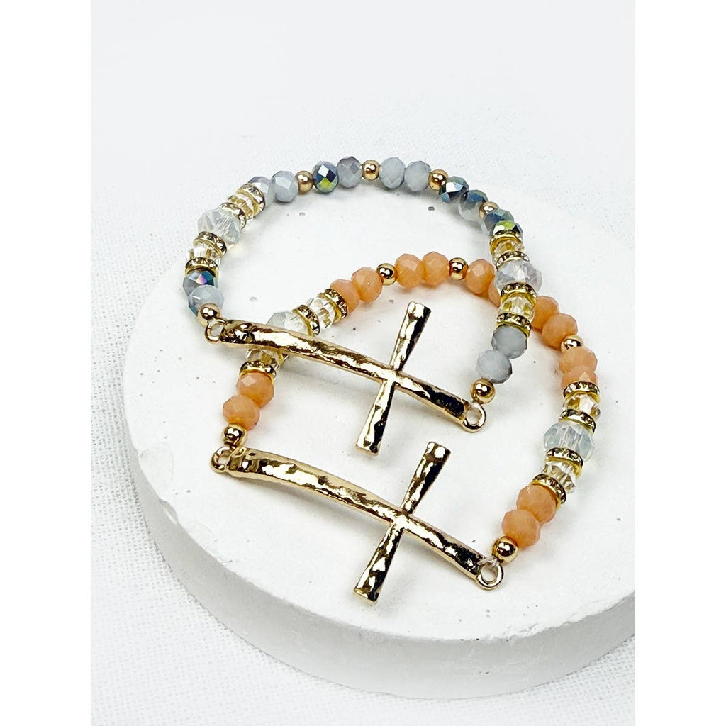 Hammered Cross Bead Stretch Bracelet: MIX COLOR / ONE(12)