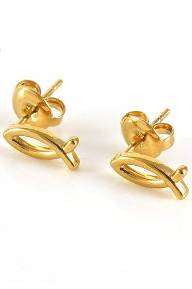 18K Stainless Steel Tarnish Free Waterproof Studs | 40E424: FISH