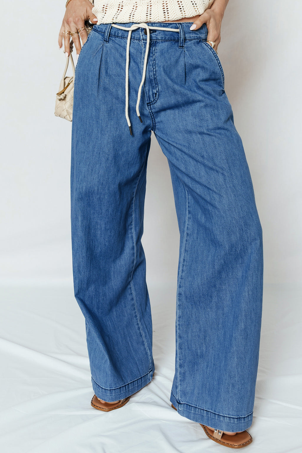 Dusk Blue Lace-up Wide Leg Jeans