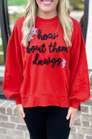 Fiery Red How Bout Them Dawgs Glitter Graphic Sweatshirt