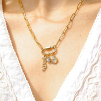 18K PVD Gold Carabiner "Faith" Paperclip Charm Necklace: Gold