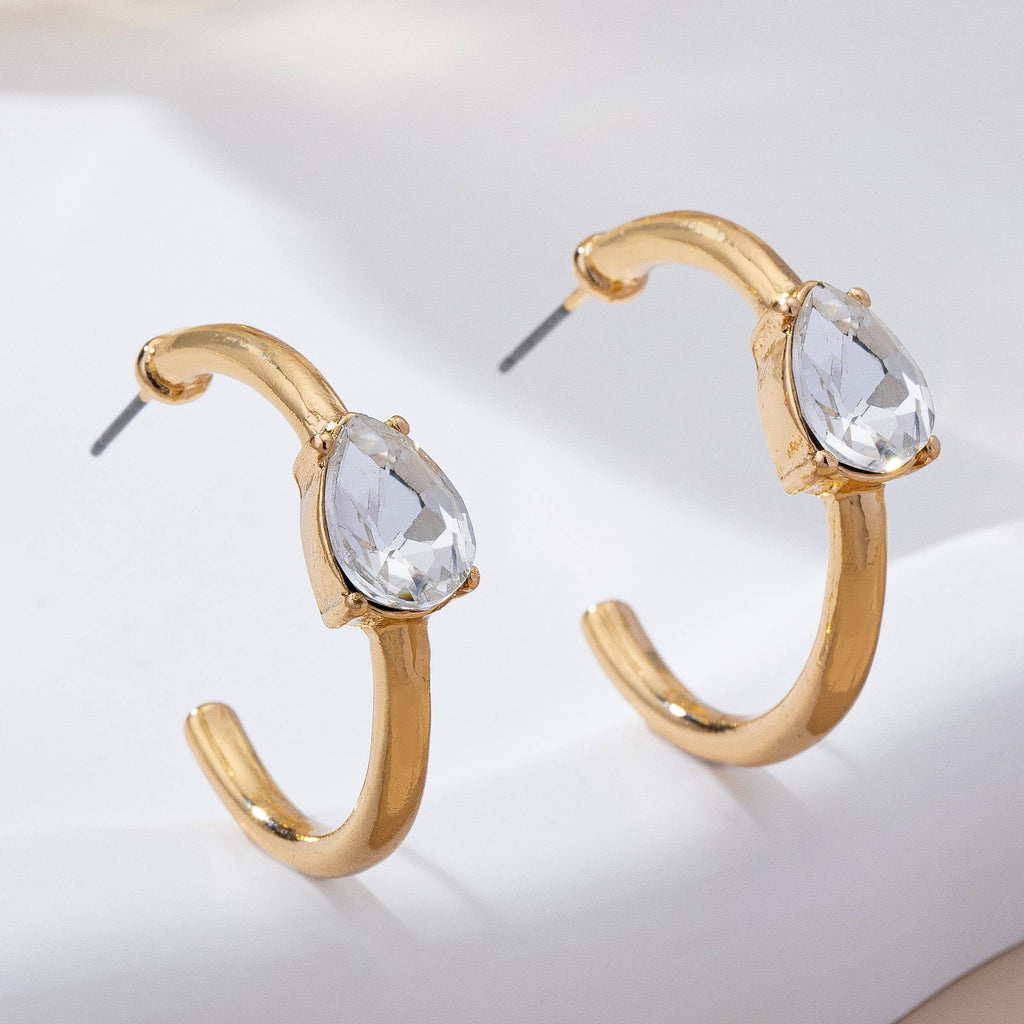 Solitaire Crystal Gold Hoop Earrings | 80E61640: GOLD