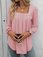 Square Neck Long Sleeve T-Shirt for Women: Pink / 95%polyester+5%spandex / L
