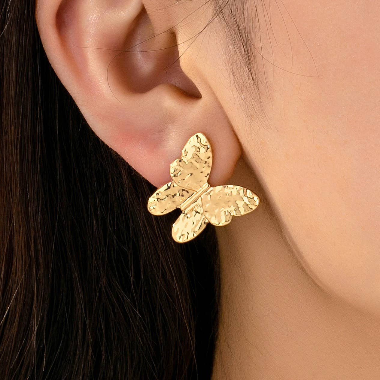 Textured Gold Butterfly Stud Earrings | 80E62062: Gold