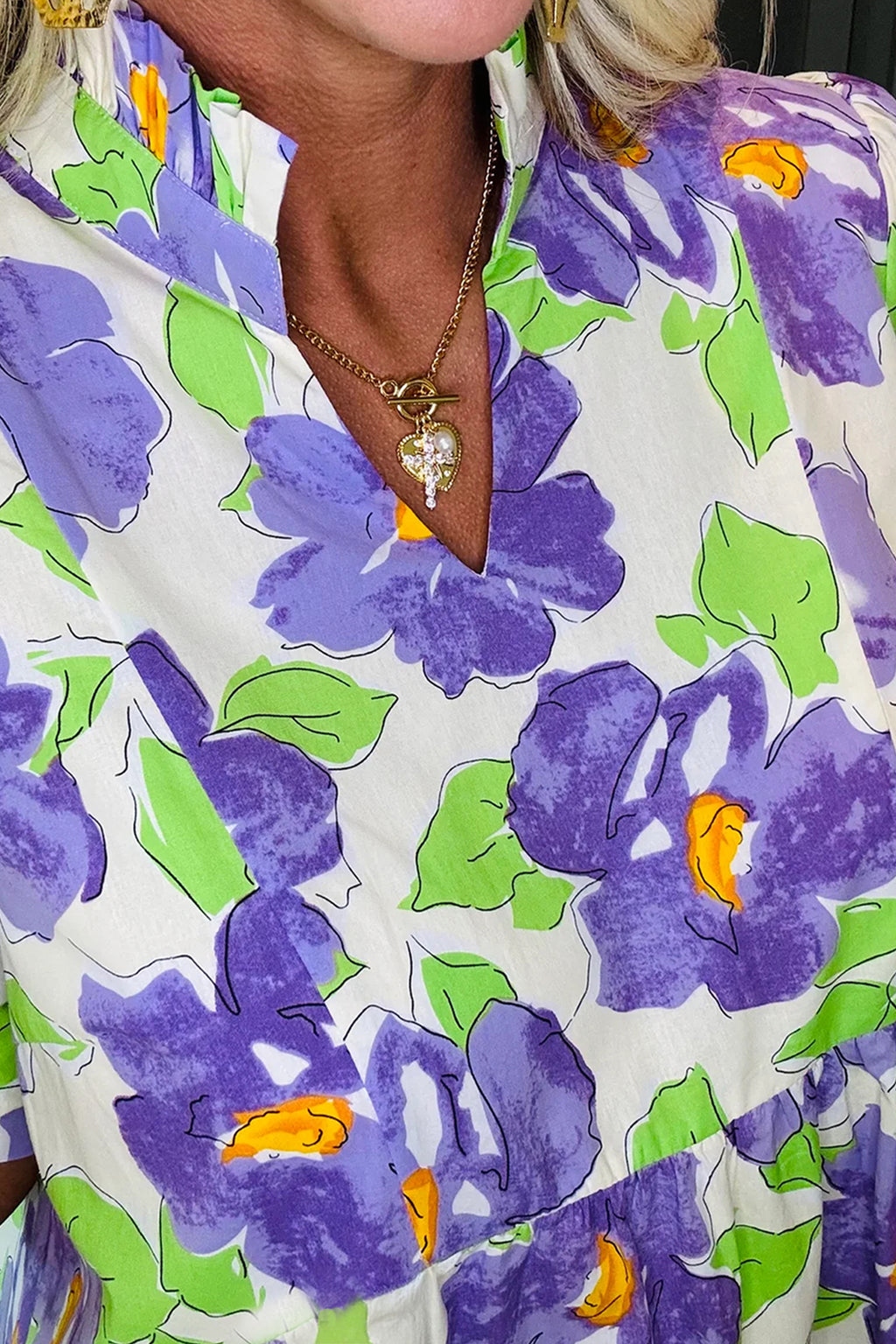 Purple Floral Tiered Ruffle Mini Dress