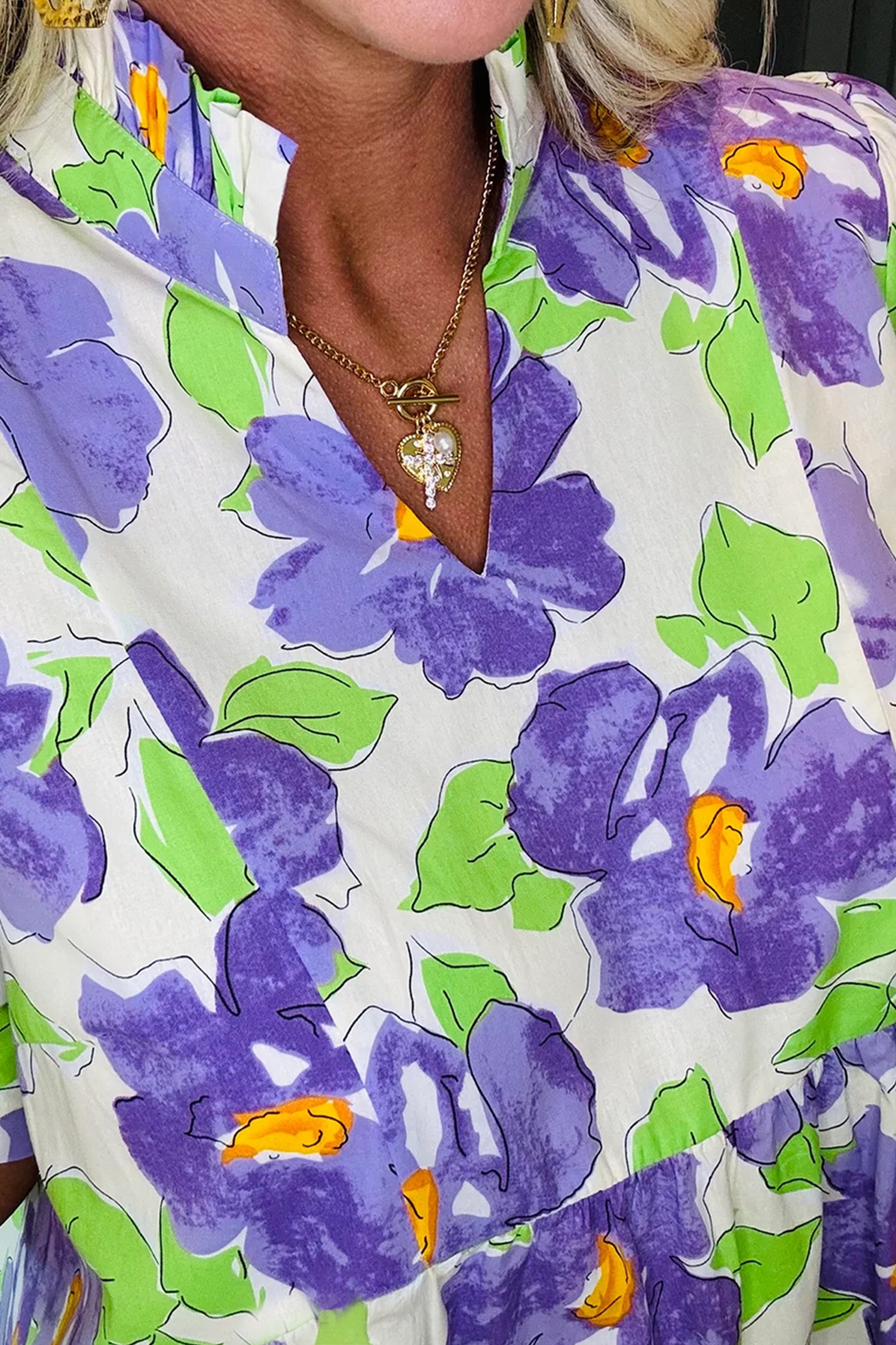 Purple Floral Tiered Ruffle Mini Dress