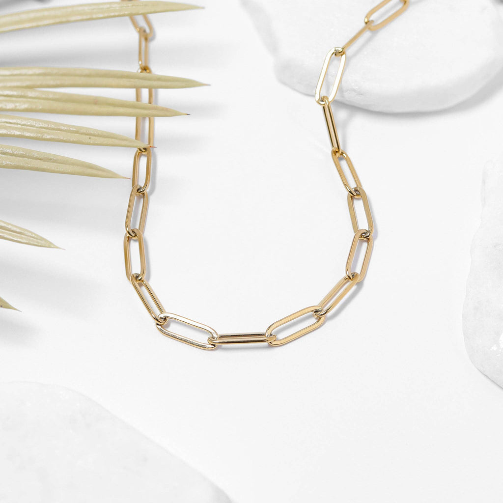 18K Gold Paperclip Chain Necklace: 18+02" / 4mm
