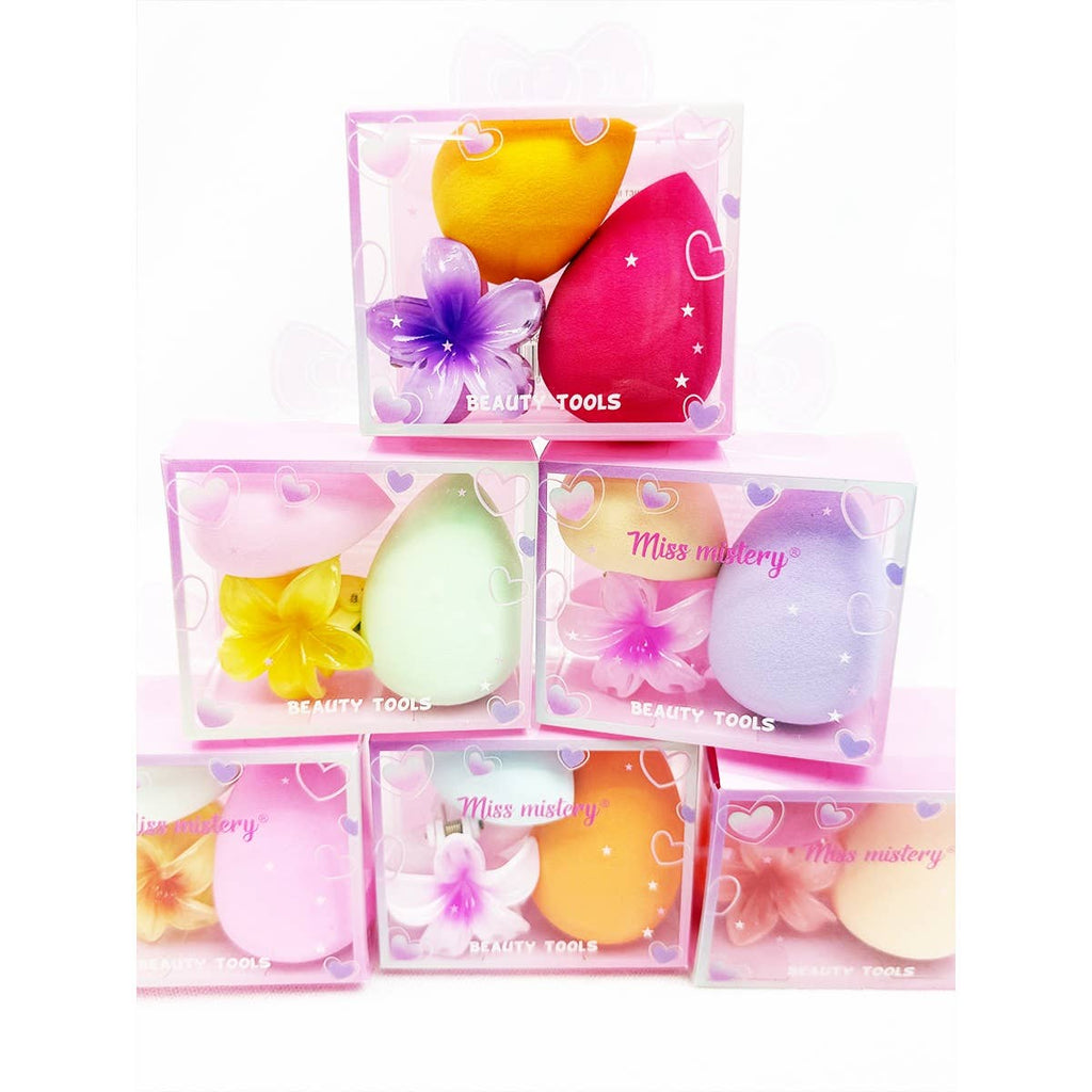 Blending Sponge Set with Cute Flower Hair Claw Clip: MIX COLOR / ONE(12)