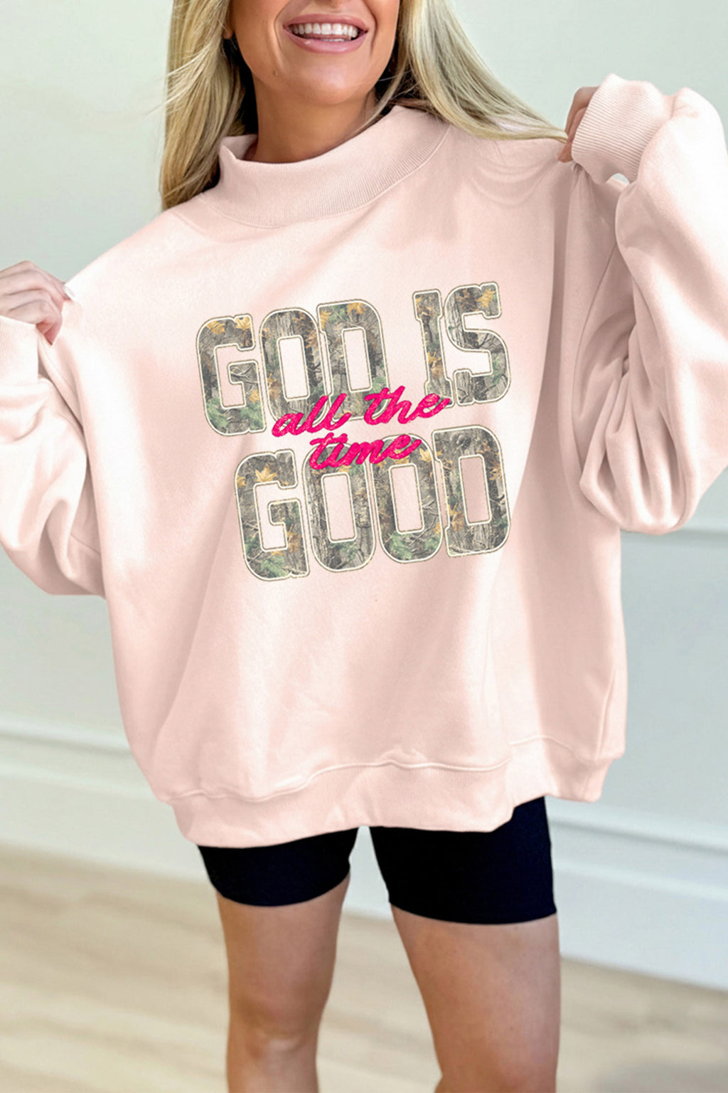 Camo Print Graphic Mock Neck Sweatshirt