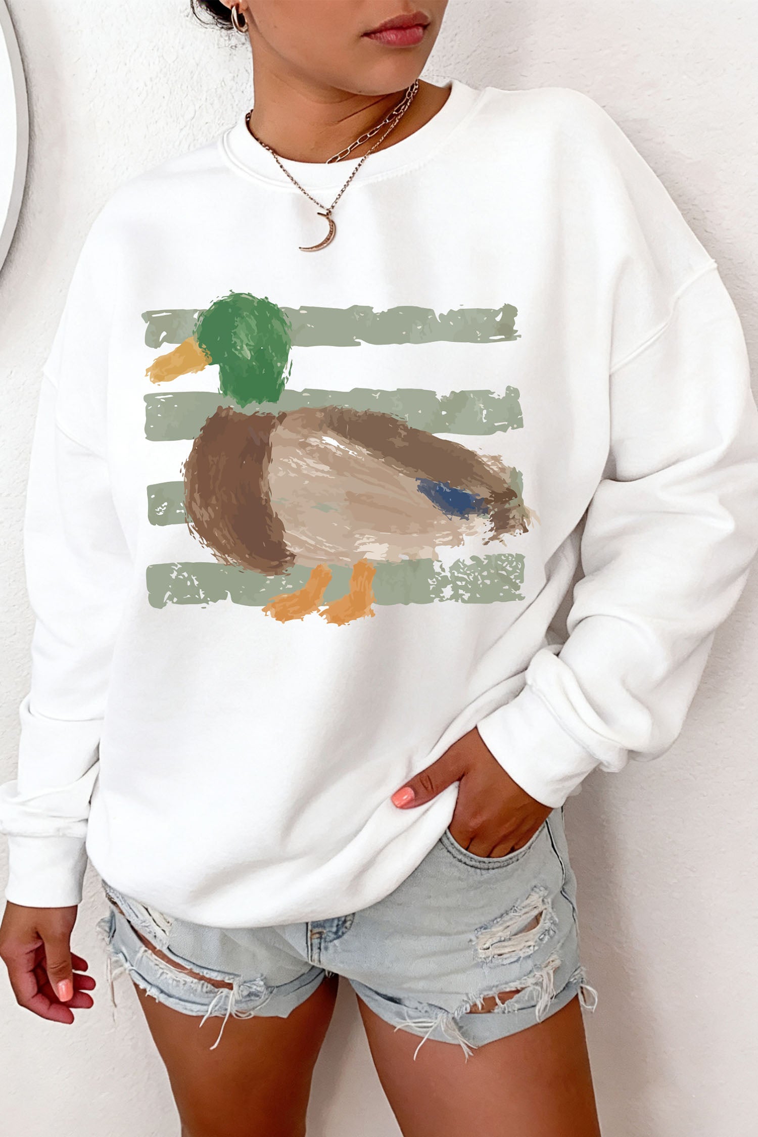 White Western Duck Graphic Sweatshirt