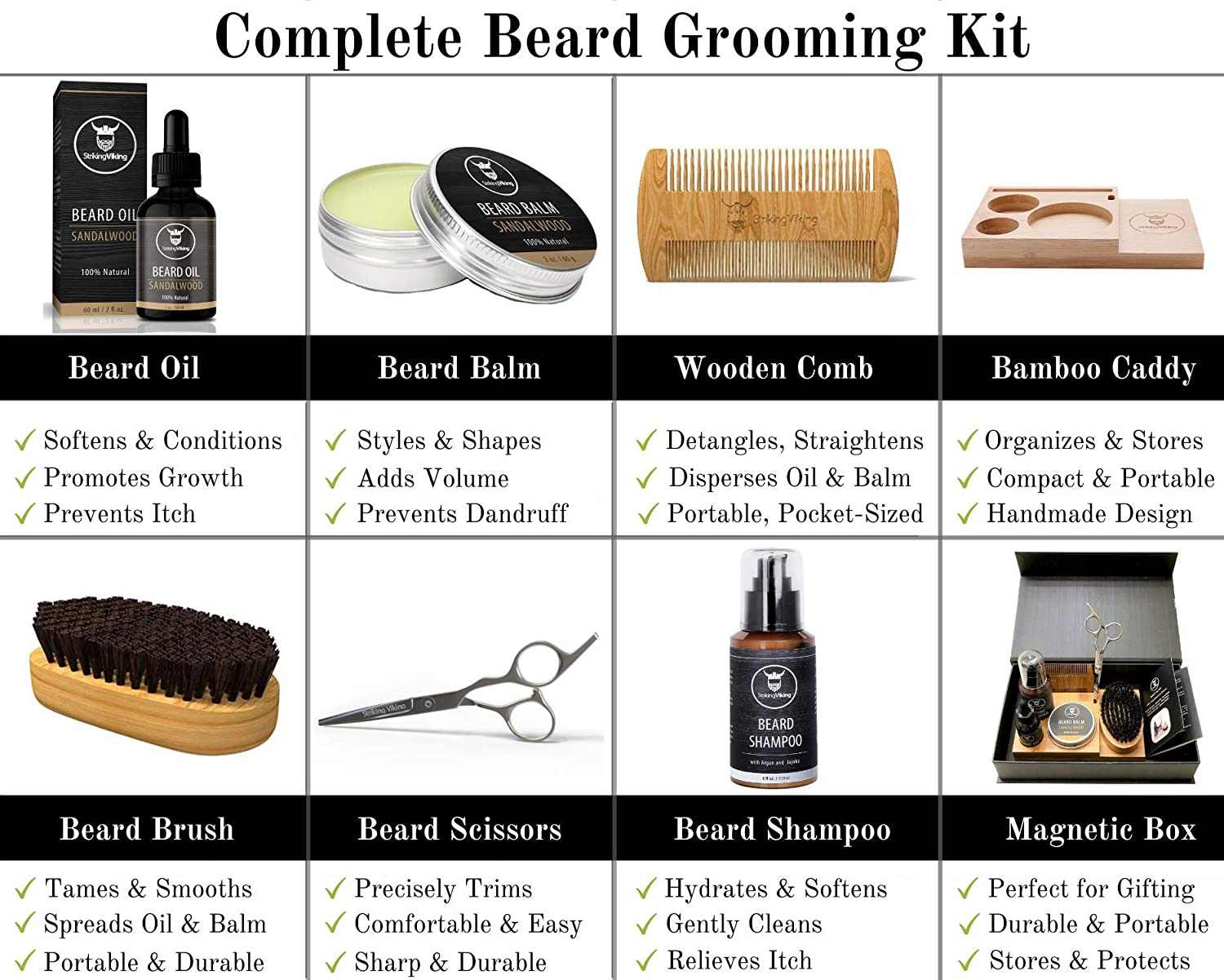 Beard Grooming Kit with Caddy Complete Care Set for Men Gift