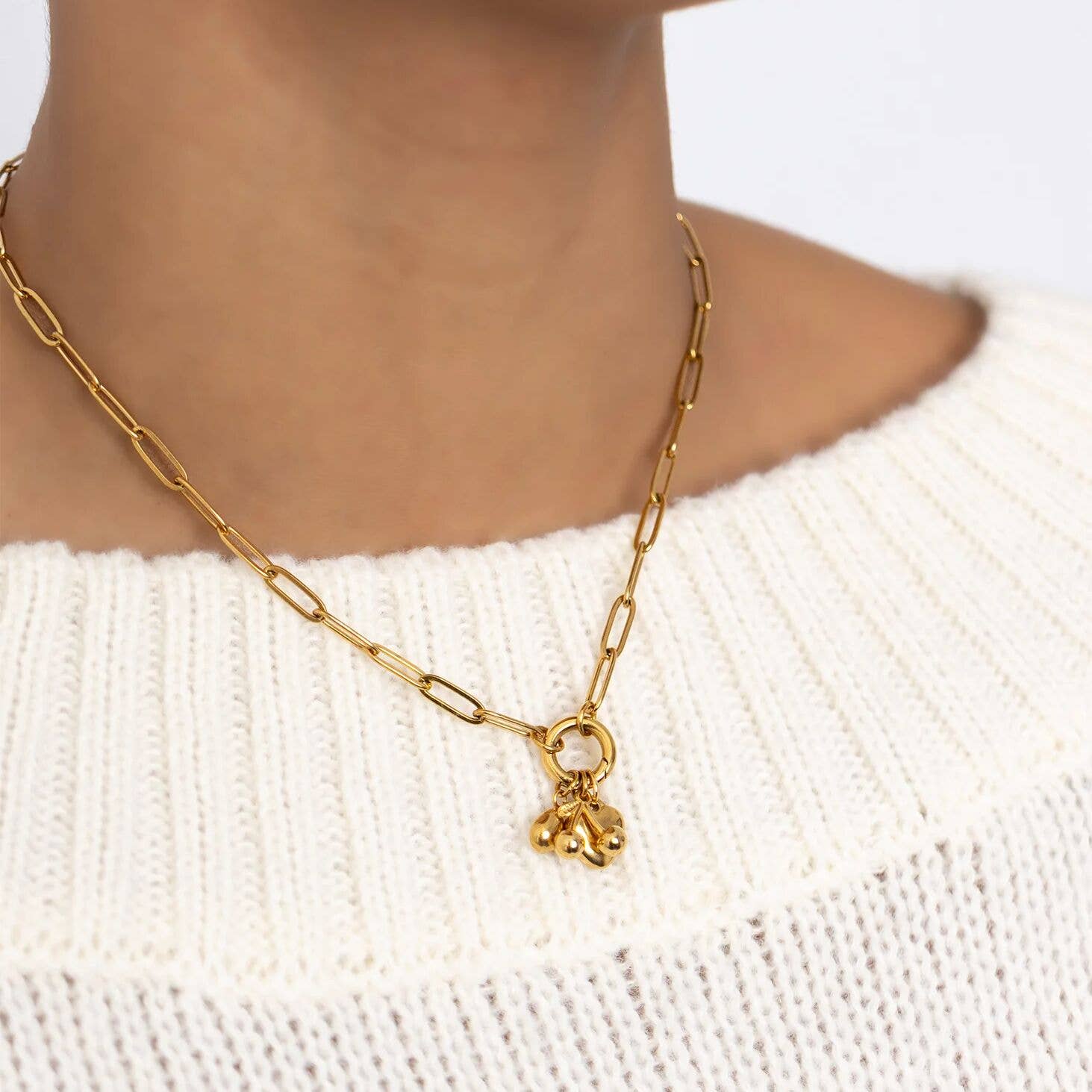 18K Gold Cherry Love Charm Holder Necklace Gift Set: Gold