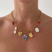 STAINLESS STEEL TARNISH FREE CHARM NECKLACE | 40NK373: GOLD