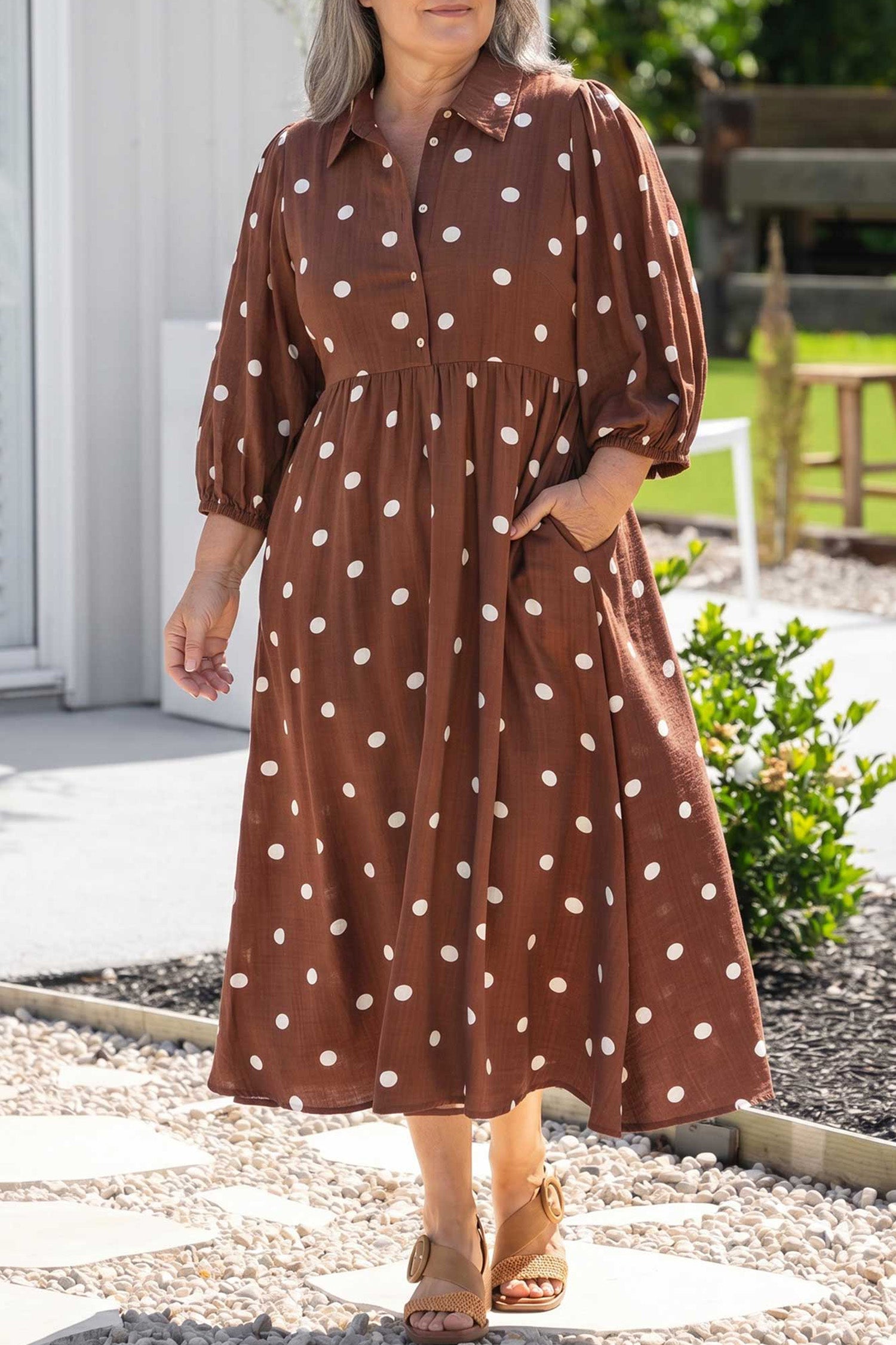 Brown Polka Dot Plus Size Dress