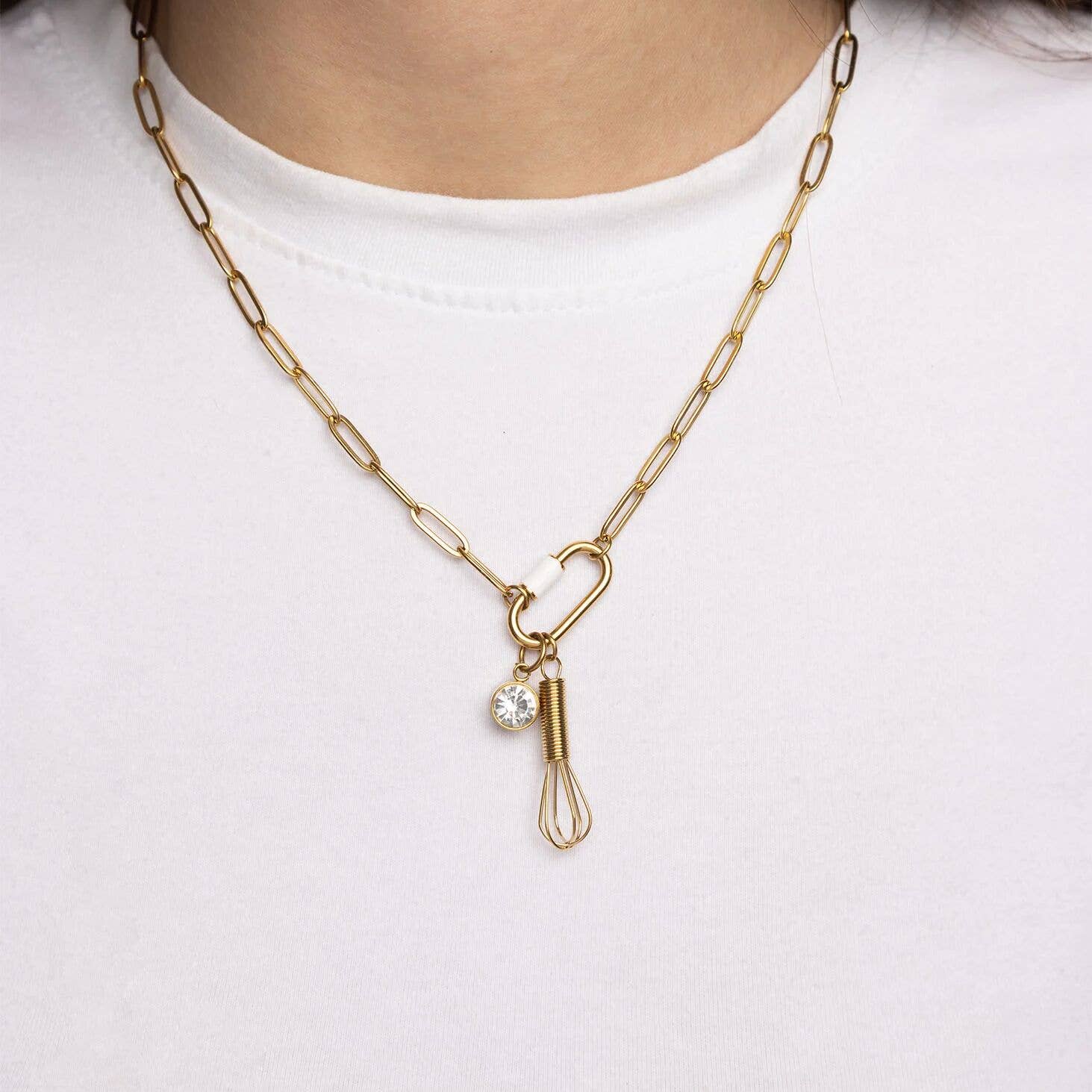 18K Gold PVD Stainless Steel Whisk Charm: Gold