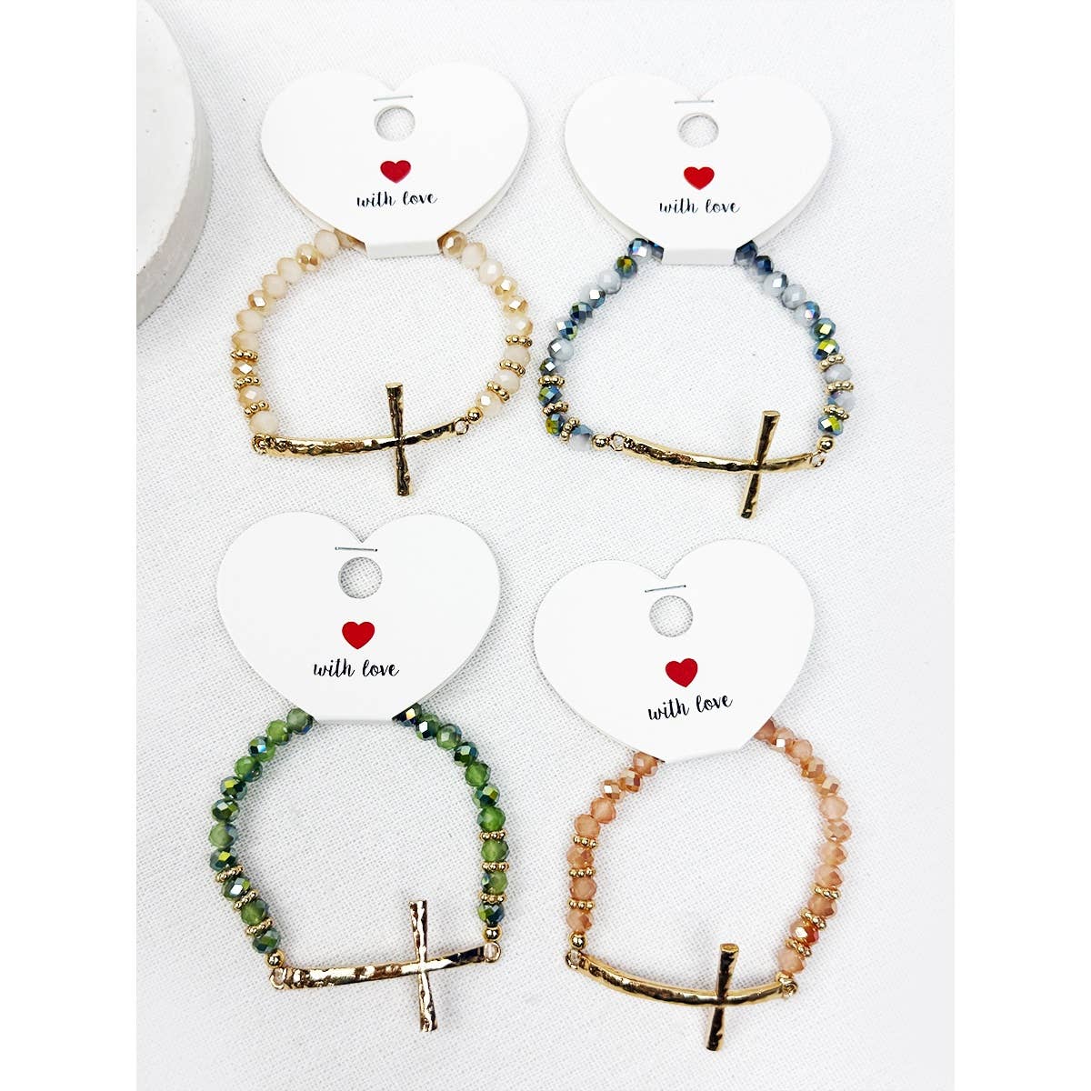 Hammered Cross Bead Stretch Bracelet: MIX COLOR / ONE(12)