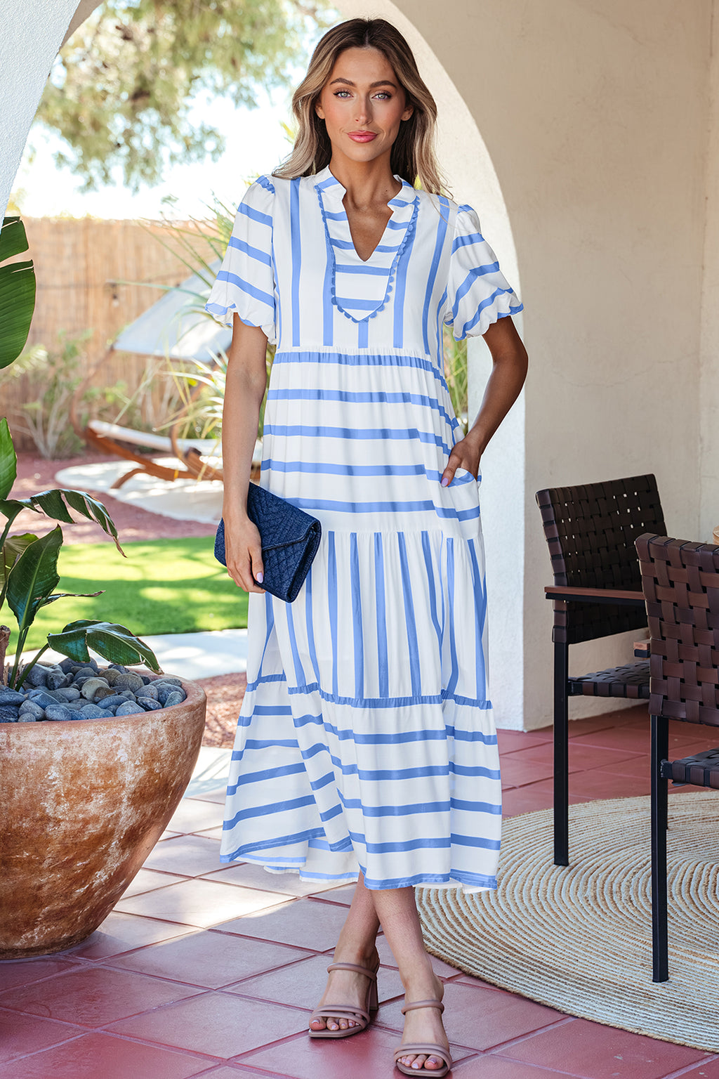 Sky Blue Stripe Vacation Dress