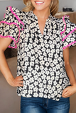Contrast Layered Ruffle Sleeve Floral Blouse (S-XL): Pink / Missy / S