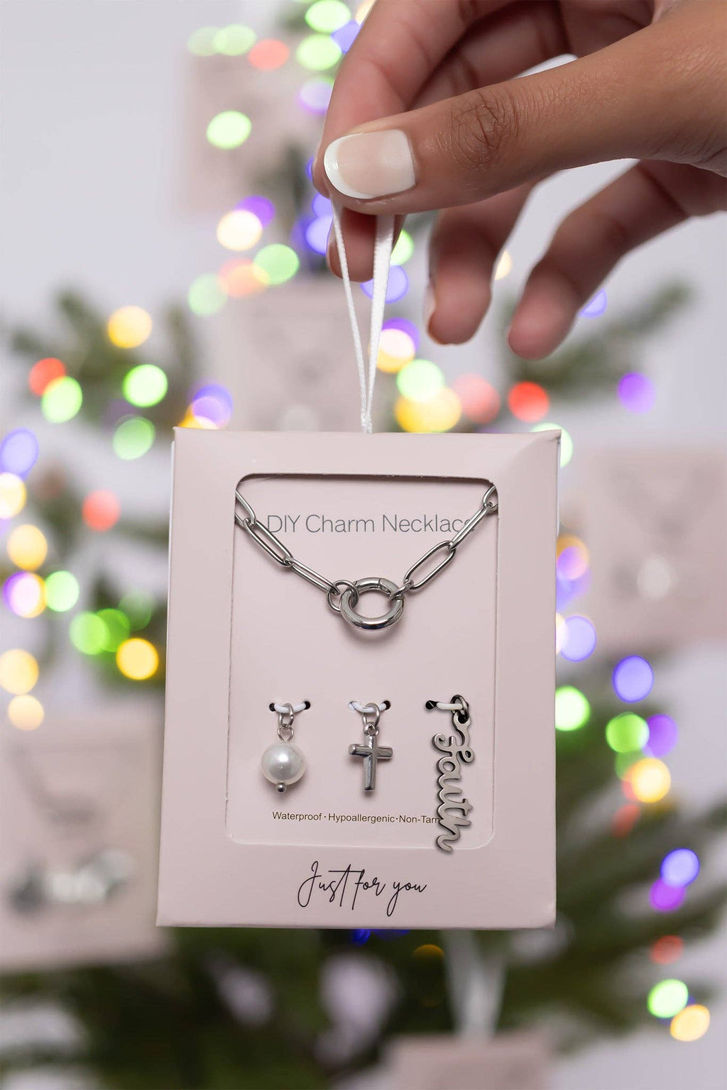 Gold Stainless Steel Faith Charm Holder Necklace Gift Set: Gold