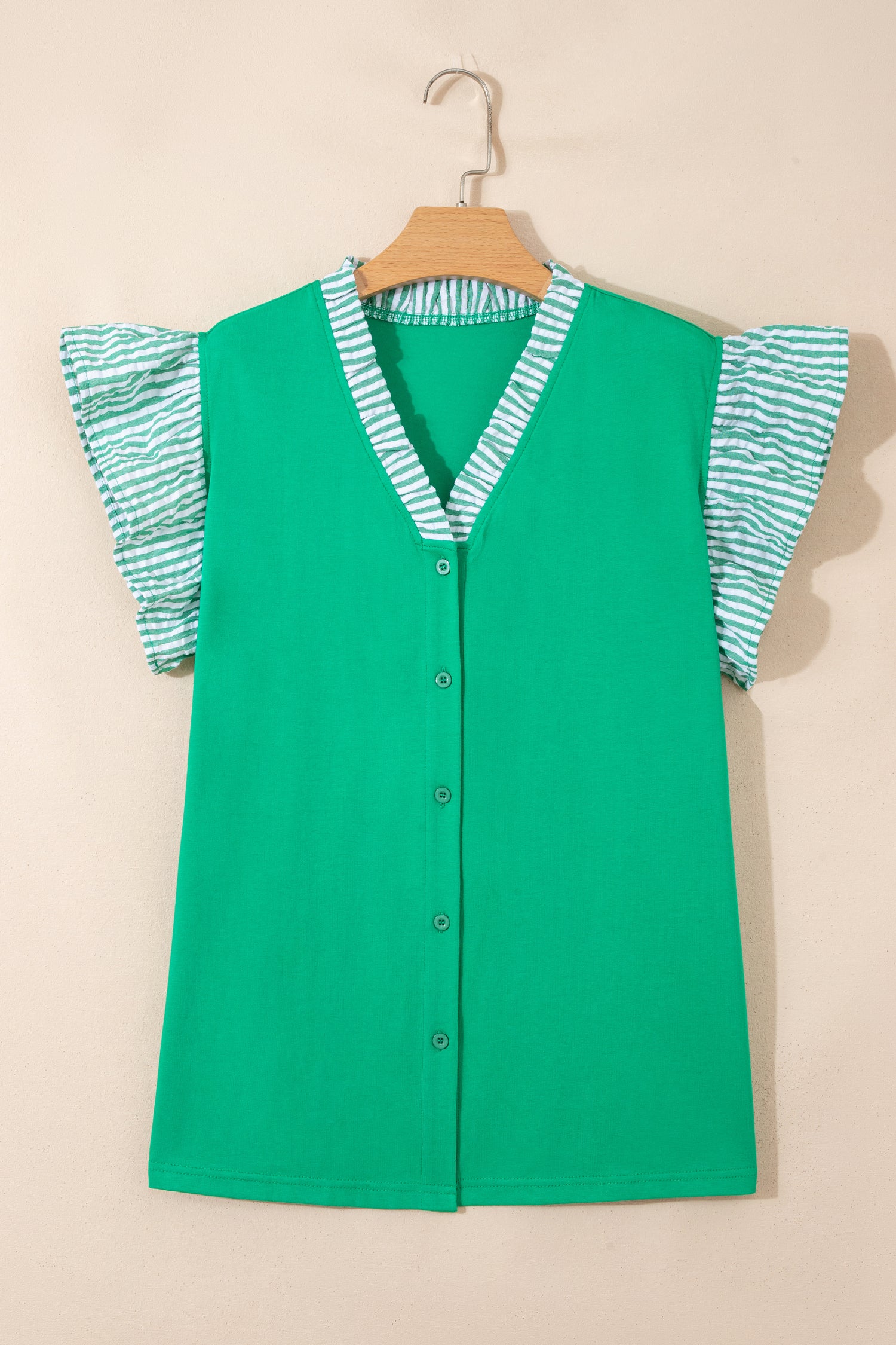 Dark Green Plus Size Flutter Sleeve Blouse