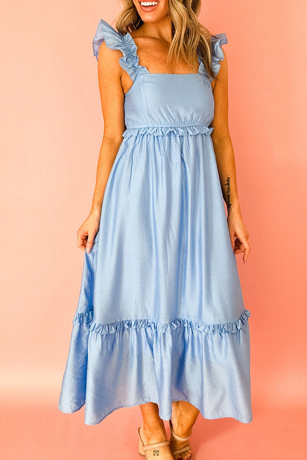 Beau Blue Ruffle High Waist Sleeveless Maxi Dress