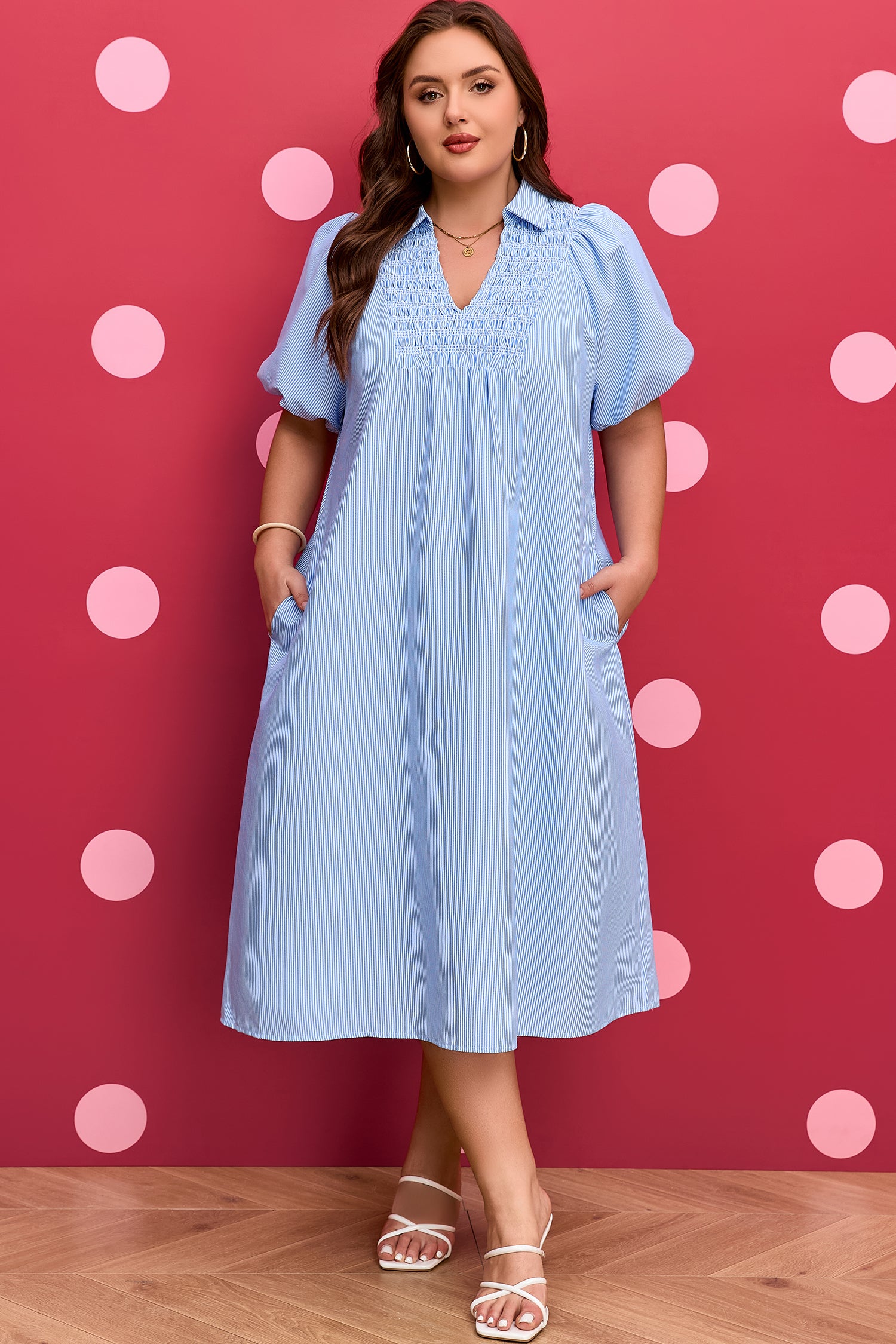 Sky Blue Stripe Midi Dress