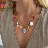 STAINLESS STEEL TARNISH FREE CHARM NECKLACE | 40NK373: GOLD