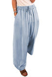 Sky Blue Stripe Chambray Wide Leg Tied Elastic Waist Trousers