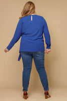 Pleione Plus Size Self-Tie Wrap Front Blouse: Royal Blue / 3X