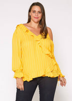 Nurode's Plus Size Asymmetrical Shoulder Ruffle Blouse : 2XL