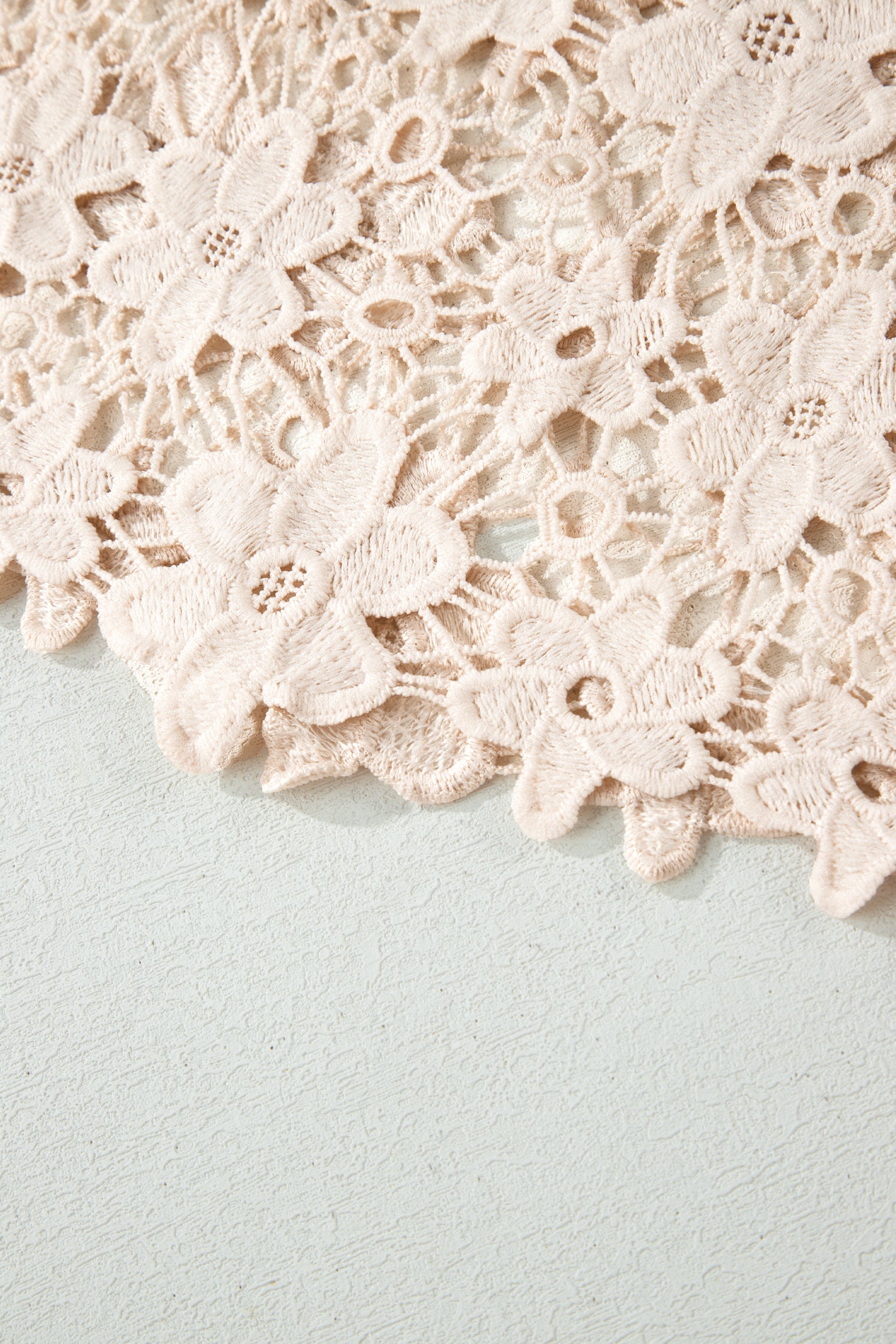 Beige Sheer Floral Lace Hem Halter Summer Dress