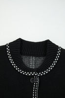 Black Bomber Contrast Trim Snap Button Long Sleeve Cardigan