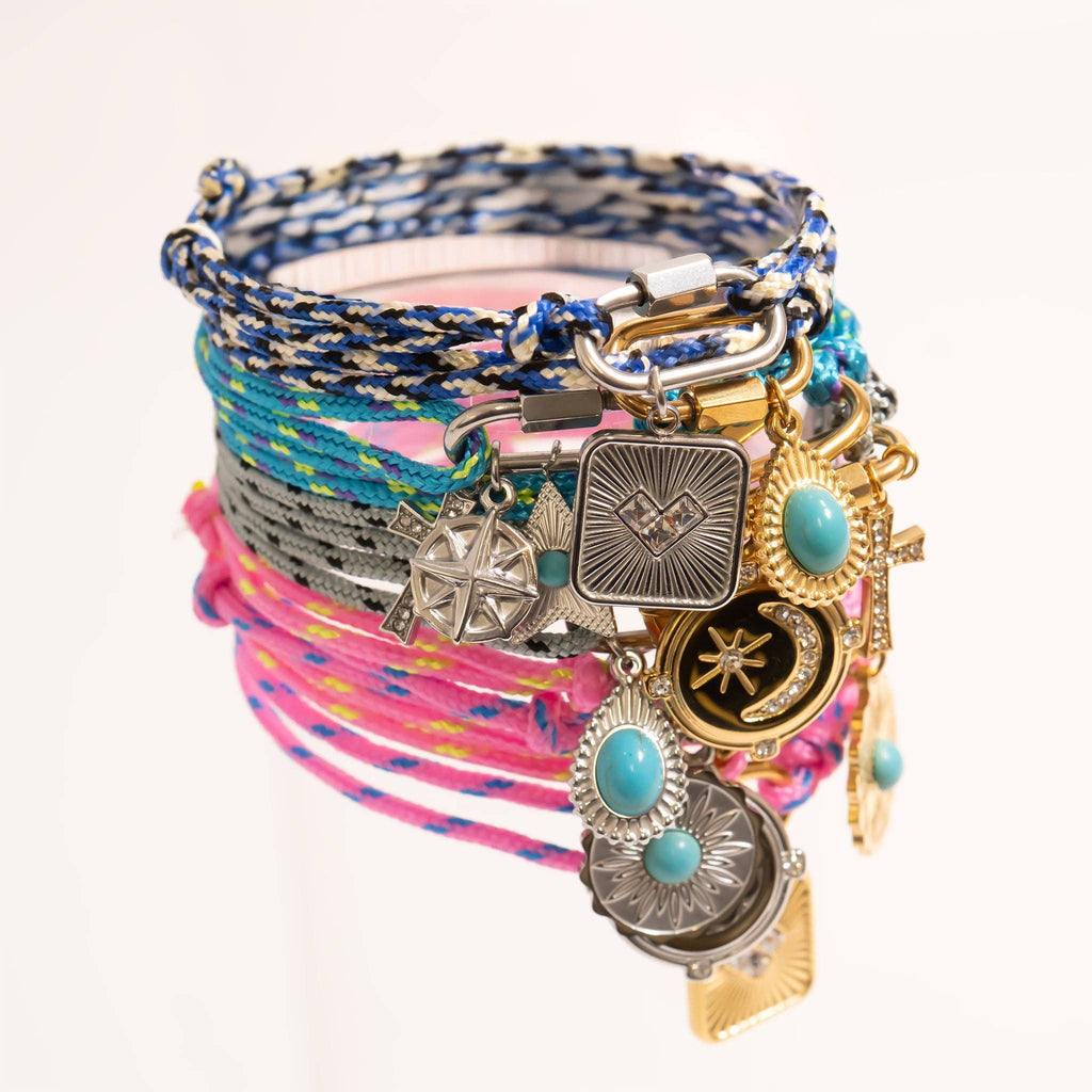 18K Gold PVD Stainless Steel Pink Rope Carabiner Bracelet: Gold