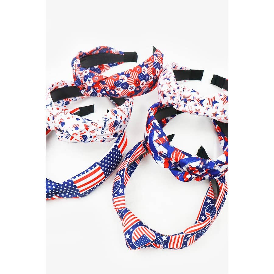 USA Flag American Patriotic Twisted  Headband: MIX COLOR / ONE(12)