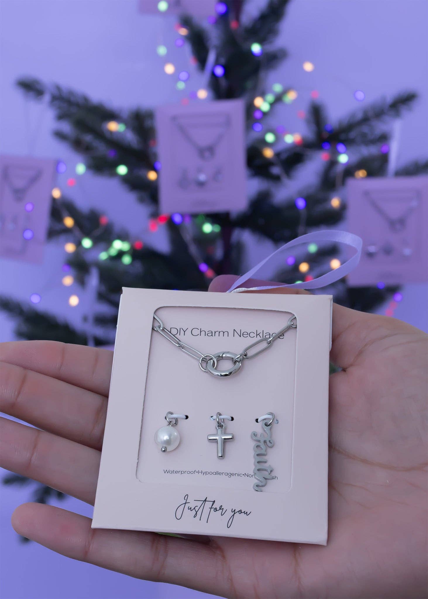 Gold Stainless Steel Faith Charm Holder Necklace Gift Set: Stainless