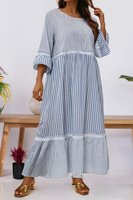 Fall 2025 Stripe Crisscross Lace Patch Shift Dress(S-4X): Blue / Plus Size