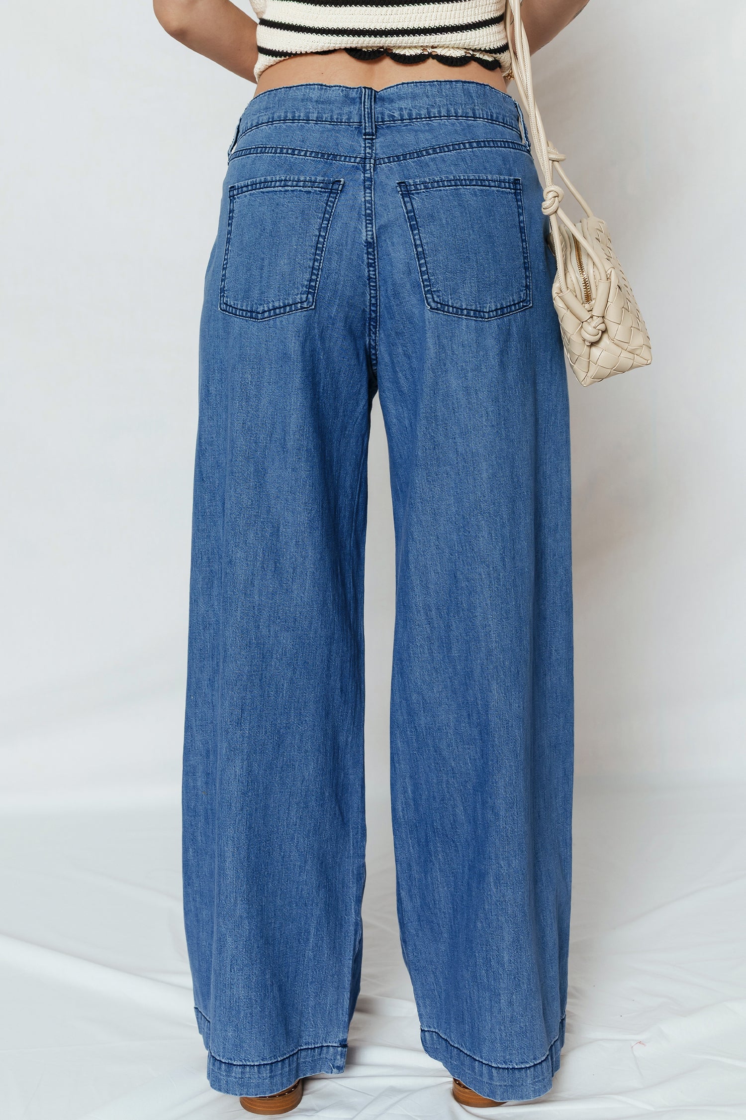 Dusk Blue Lace-up Wide Leg Jeans