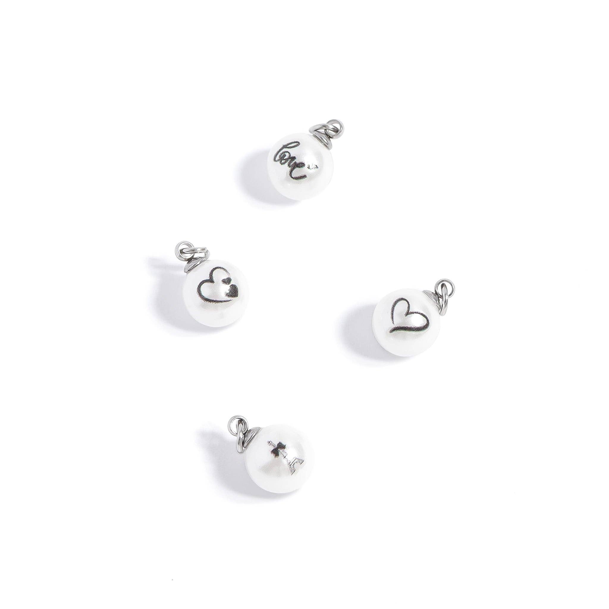 18K Gold PVD Stainless Steel 8mm Love Printed Pearl Charm: Gold