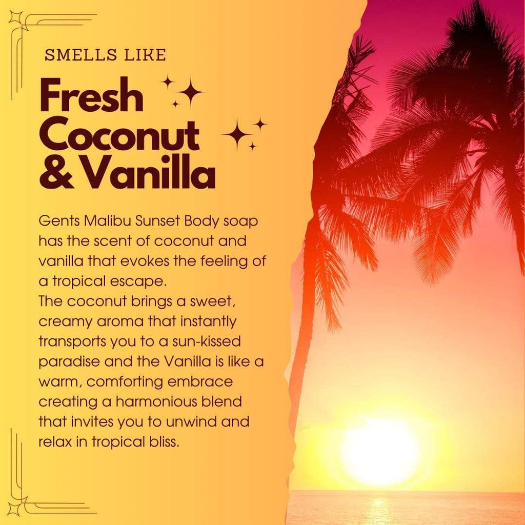 GENTS Body Soaps 5 oz All Natural 5 DIFFERENT SCENTS: Malibu Sunset ( Coconut & Vanilla)