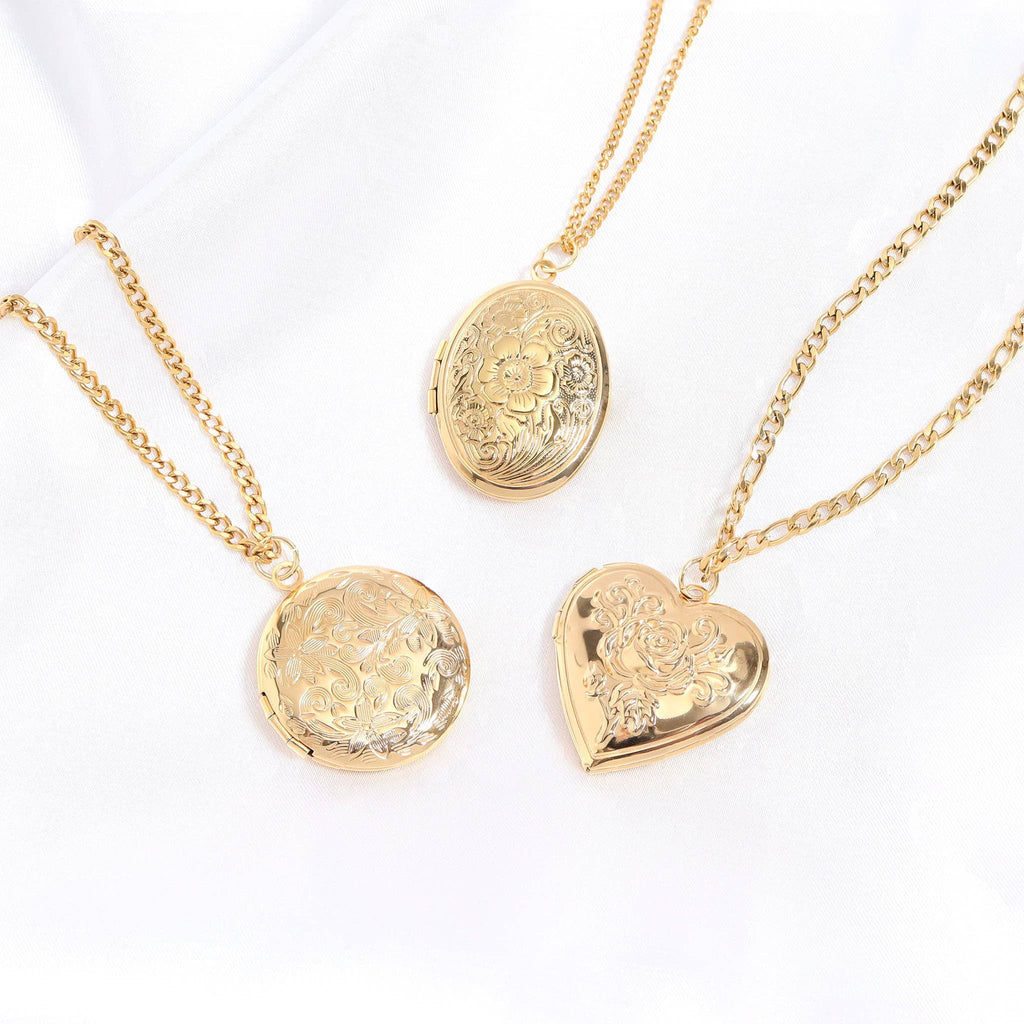 18K Gold PVD Stainless Steel Rose Heart Locket: Gold