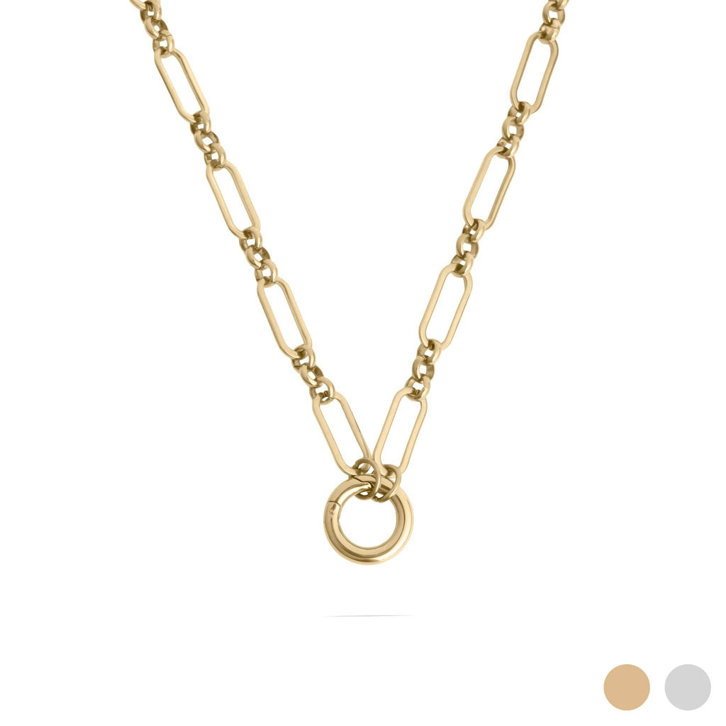 18K Gold PVD Stainless Steel Long Paperclip Charm Necklace: Gold