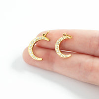 18K Gold PVD Stainless Steel Pearl Beaded Moon Charm: Gold / 15mm