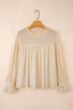Parchment Pleated Ruffle Long Sleeve Chiffon Blouse