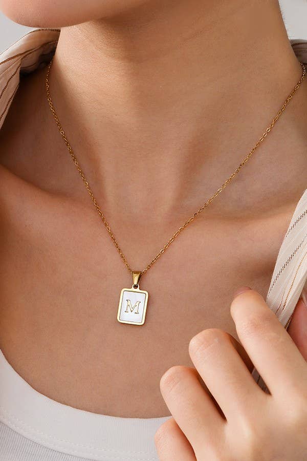 MOP  INITIAL STAINLESS STEEL TARNISH FREE NECKLACE | 40NK314: C