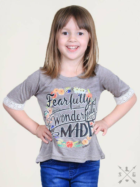 Girls Fearfully Wonderfully Made on Tan with Cream Lace Accent: Cream / 4-5yrs