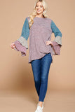ETK-8276 Hacci Brush Bell Sleeves Top: Burgundy / Medium