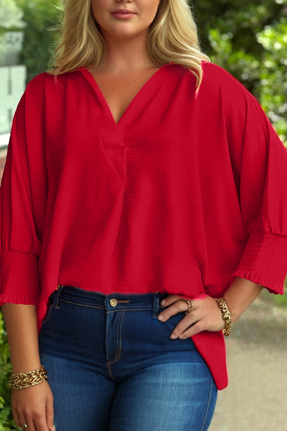 Fiery Red Plus Size Oversized Tunic Blouse