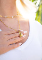 18K PVD Gold Carabiner "Faith" Paperclip Charm Necklace: Gold