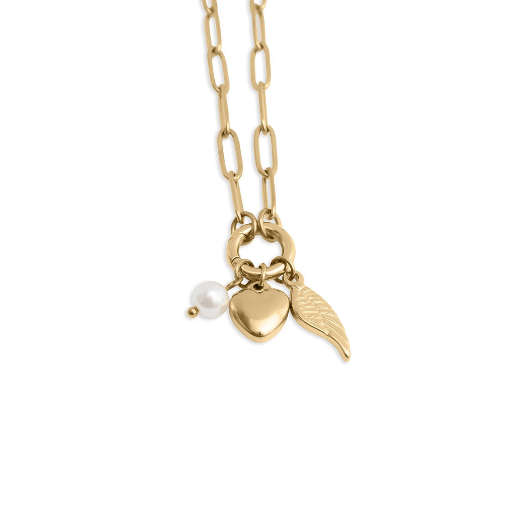 18K Gold Angel Wing Charm Holder Necklace Gift Set: Gold